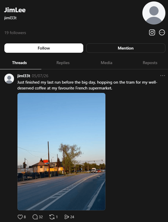 Photo taken by the retired hacker after his run, showing a street and several buildings