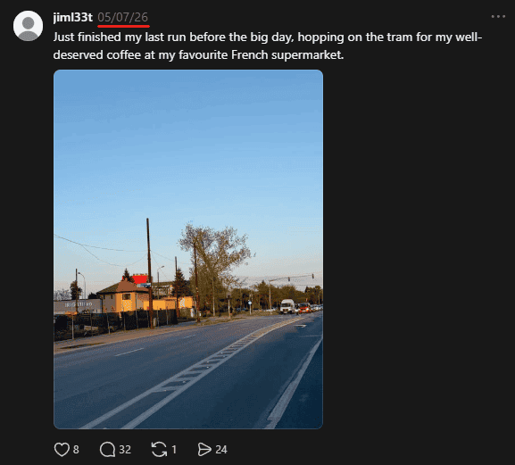 Photo taken by the retired hacker after his run, showing a street and several buildings