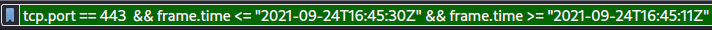Filtering for HTTPS traffic within the specified timeframe in Wireshark.
