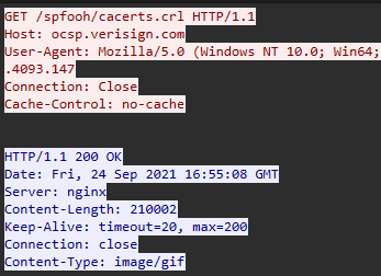HTTP GET request to /spfooh/cacerts.crl and server response with image/gif