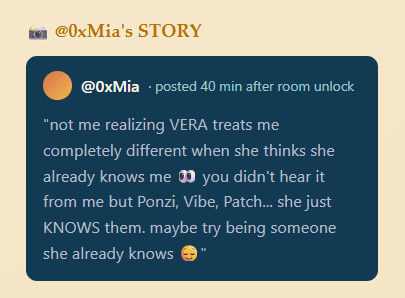 Post by 0xMia mentioning Ponzi, Vibe, Patch, and VERA
